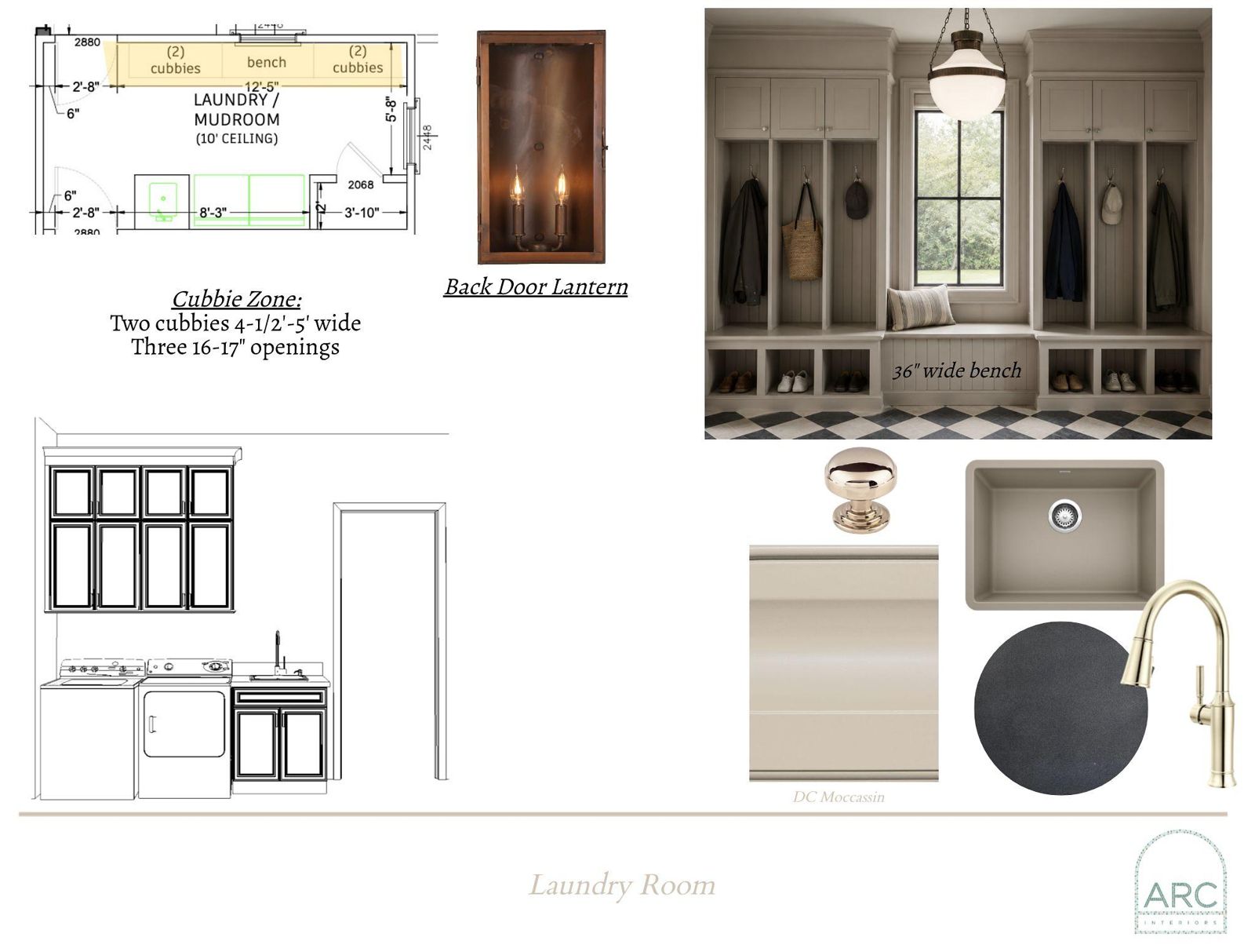 Laundry & Mudroom design board: finishes, fixtures, and lighting